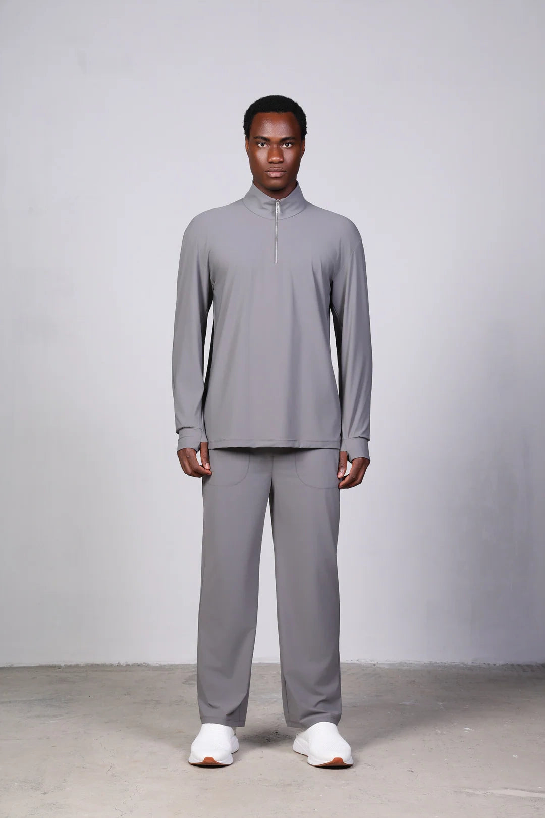Sport Langarm Oberteil Half Zip Stehkragen