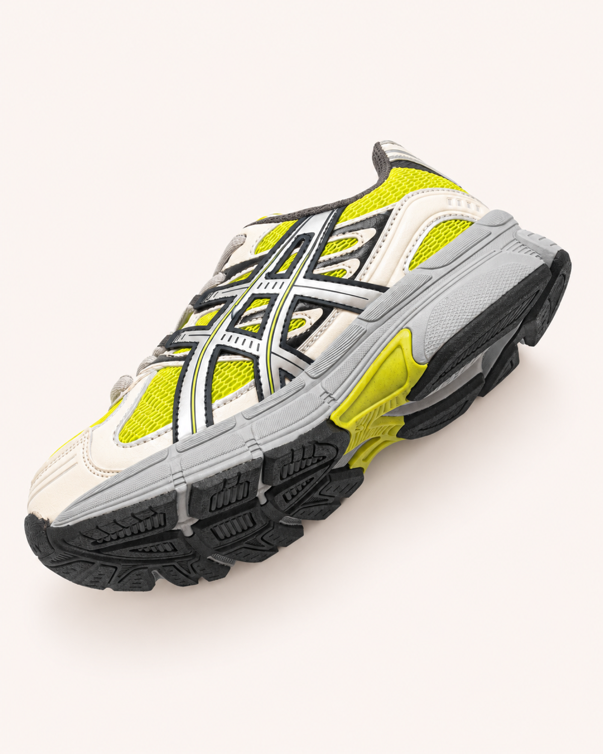 ASICS GEL-STRATUS MC – Neongelb / Creme / Silber – Seitliche Schrägansicht