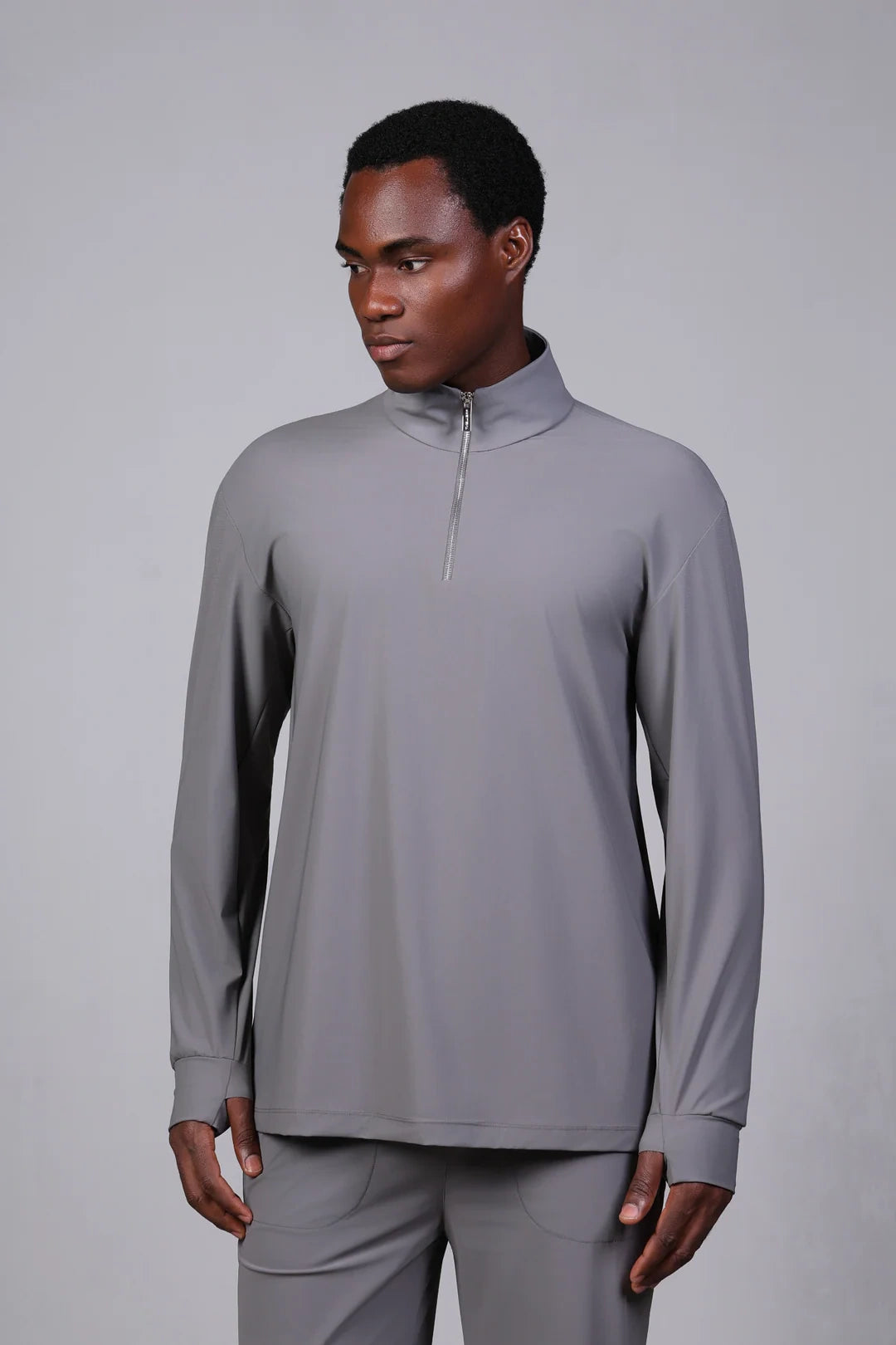 Sport Langarm Oberteil Half Zip Stehkragen